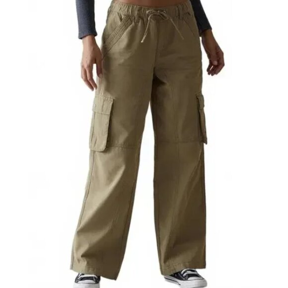 PACSUN Green Baggy Cargo Pants Mid/High Waist Pockets Drawstring Size S NWT $60 - Picture 2 of 8